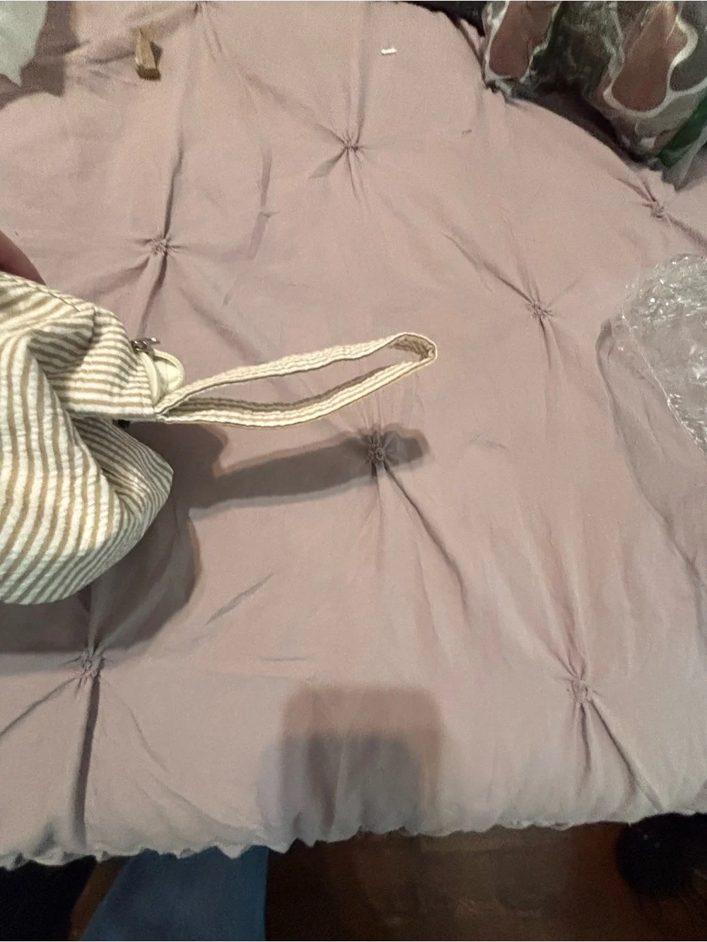 Source Unknown Beige and White Striped Cosmetic Bag